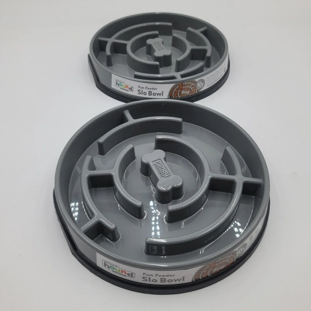 Outward Hound Fun Feeder Slo Bowl Slow Feeder Dog Bowl Grey 2 Pack Set Dog Treat
